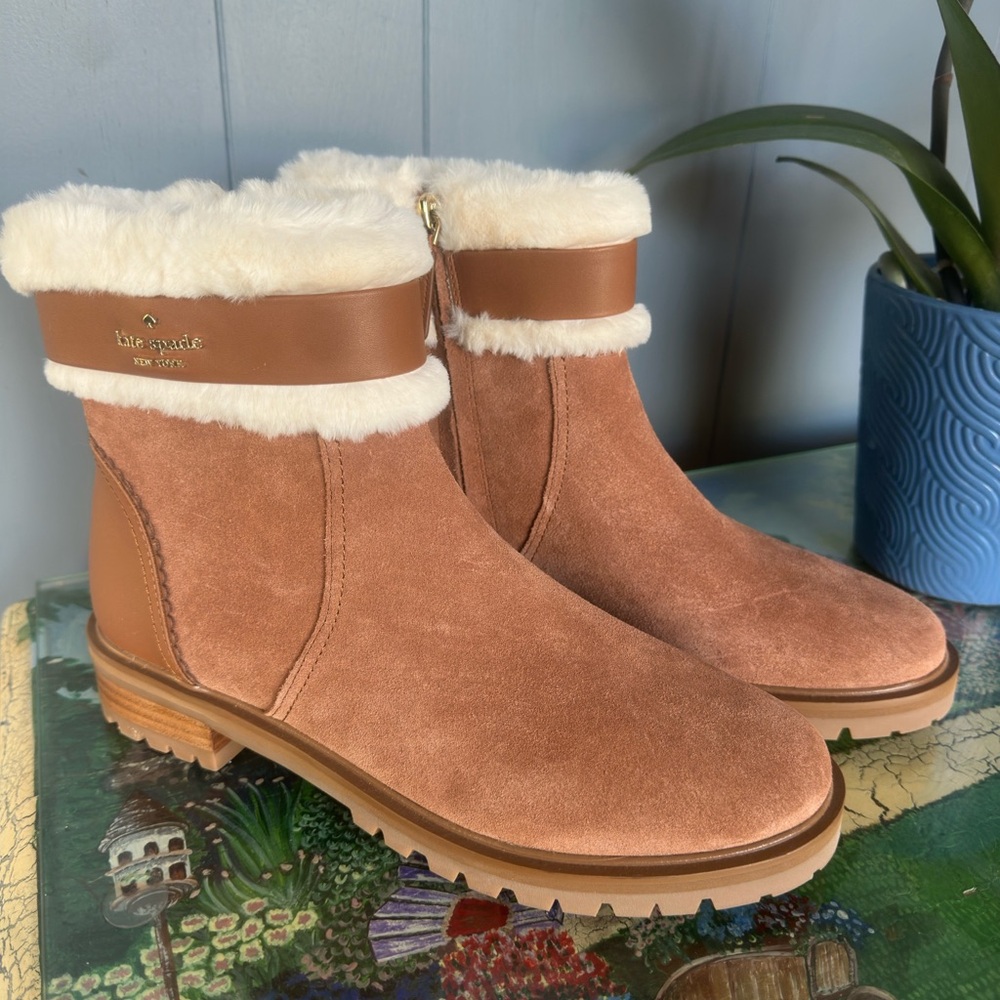 ♠️ NWOB Kate Spade Bailee Winter Lug Sole Booties, Warm Gingerbread New no box